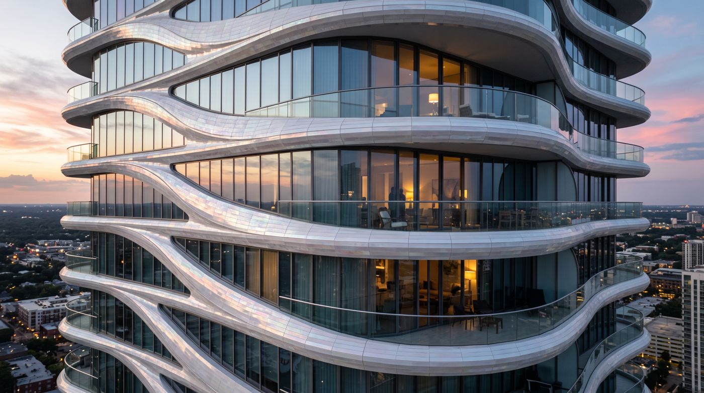 Curved pearl facade